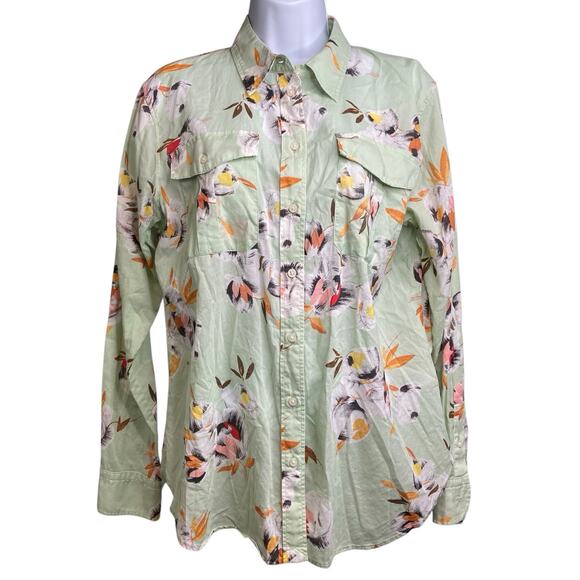 Lauren Ralph Lauren Sage‎ Green Floral Button Up Shirt Size L Cottagecore Fairy - Picture 2 of 16